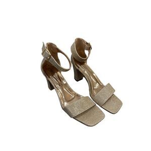 Pierre Dumas Gold Sparkly Square Toe Heels 8.5